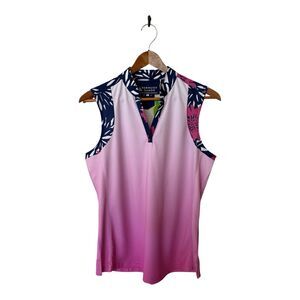 Bermuda Sands Womens Sleeveless Top SZ MED Golf Tennis Pickleball‎ Pink Blue NWT